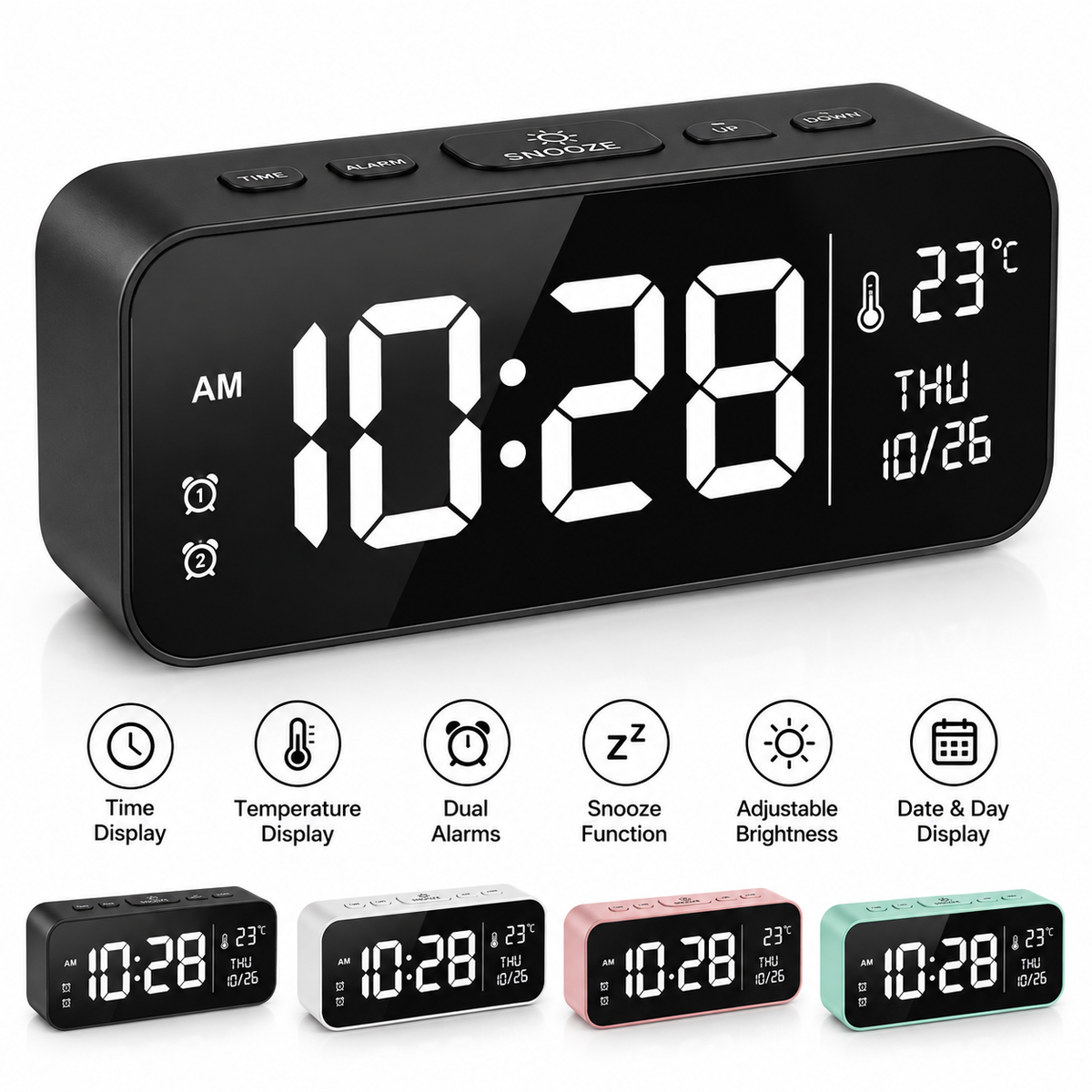 Digital LCD Alarm Clock with Temperature Display